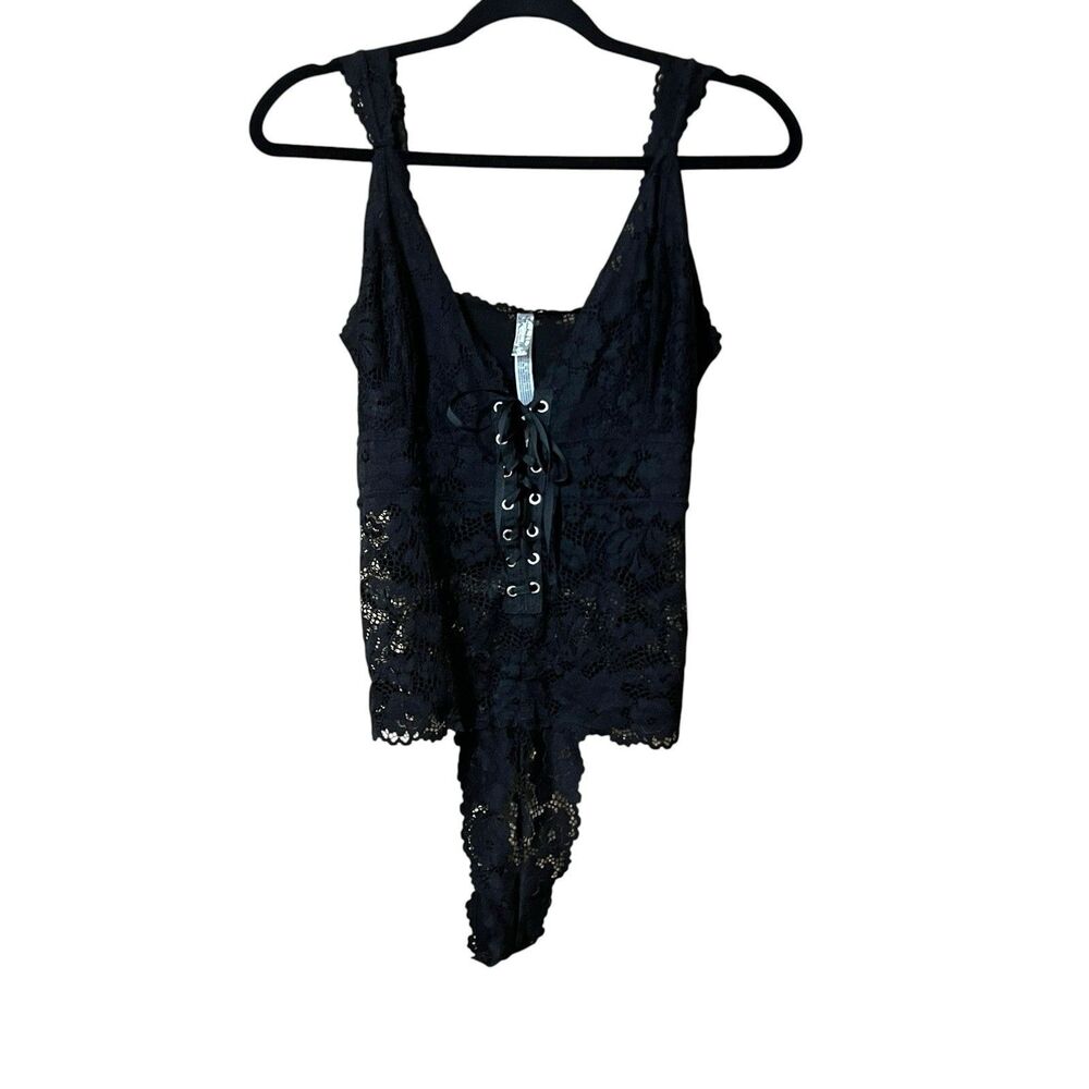 Intimately Free People Womens Size Medium Black Lace Tie Front Body Suit